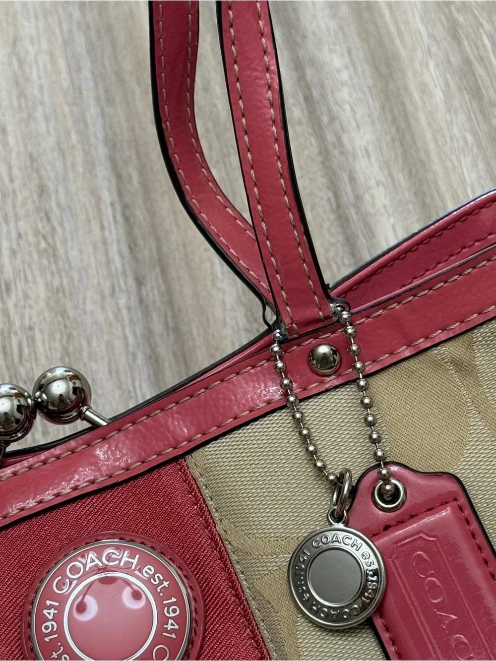 Y2K Coach Carryall Satchel Bag in Signature Canvas Khaki and Pink F19190